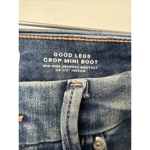 Good American Good Legs Crop Mini Boot Blue Jean GLCMBAF739 Size 26.5 Raw Hem - Picture 3 of 9